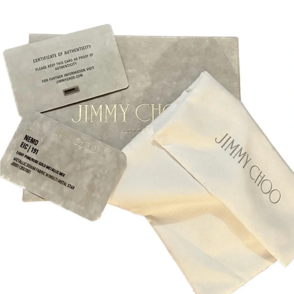 JIMMY CHOO NEMO STAR STUD METALLIC DENIM TRIFOLD WALLET RARE